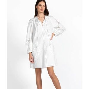 Johnny Was Ekaterina mini white cotton boho summer dress shift coverup XL